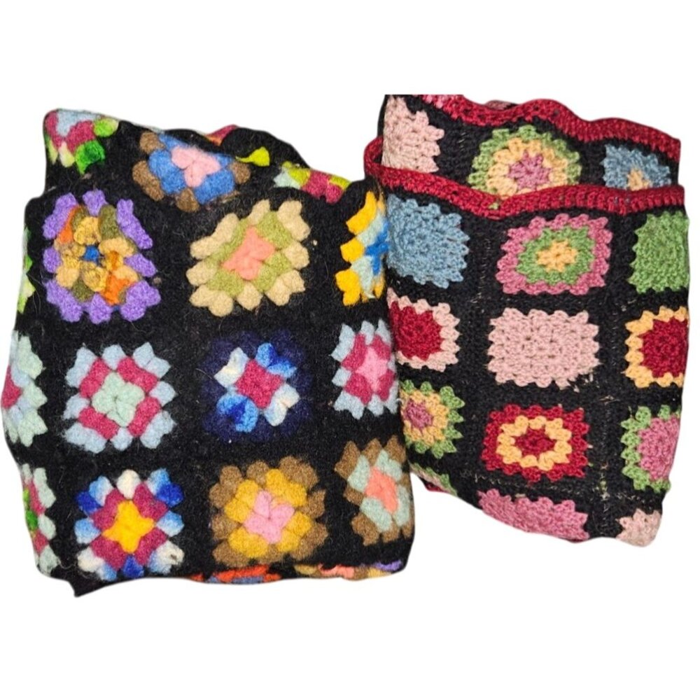 2 Vintage Granny Afgan Crochet Square Blanket Throw Multicolor 50"x32" Handmade - Picture 13 of 13